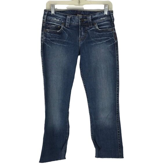 Silver Jeans Women’s Size 26 Capri Twisted Blue Bootcut Low Rise Cut Rolled Hem - Picture 3 of 11